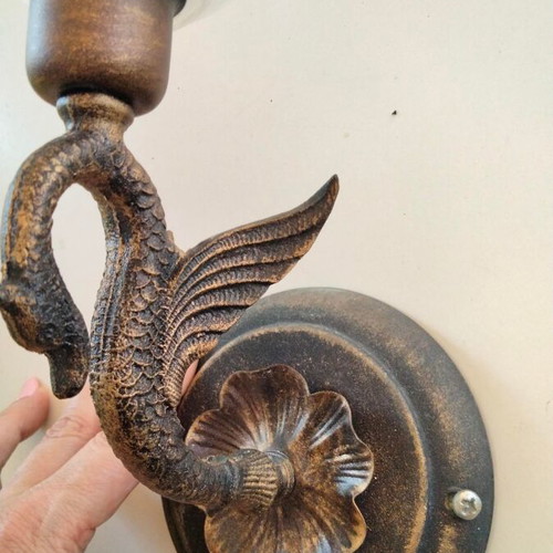 Collectible Antique Wall Sconce Solid Bronze with Alabaster Opaline Glass