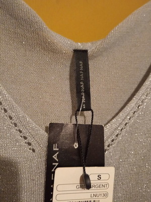 Naf Naf silver lurex viscose top new, size S
