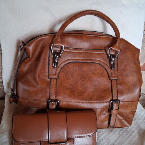 Bag and wallet set new, synthetic leather, brown