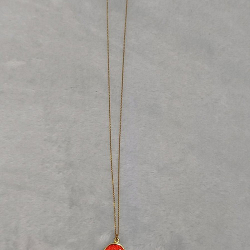 Silver Necklace 925 Yellow Gold Plated with Red Enamel and Crown New