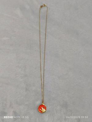 Silver Necklace 925 Yellow Gold Plated with Red Enamel and Crown New