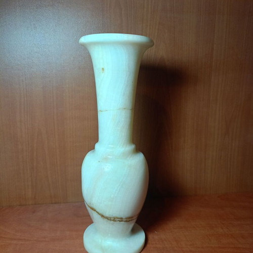 Onyx Vase used, handmade decorative piece with natural cream and light brown hues