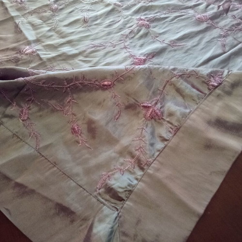 Satin tablecloth with intricate floral design like new, purple lilac