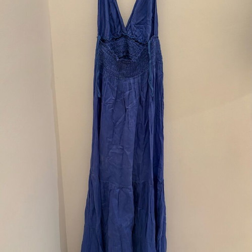 Dress long blue tied at neck used, size M 38 10