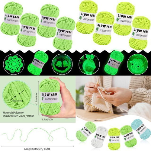 Glow in the Dark Yarn Set New, 8 Pieces, 2mm and 4mm