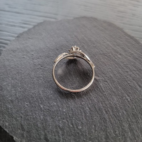 Solitaire ring with flower and leaves, new, 19.8mm, silver color