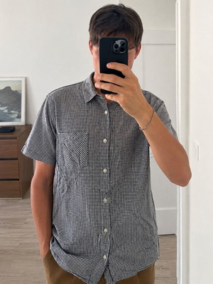 Men's short-sleeve shirt with gingham print, like new, gray, S-M