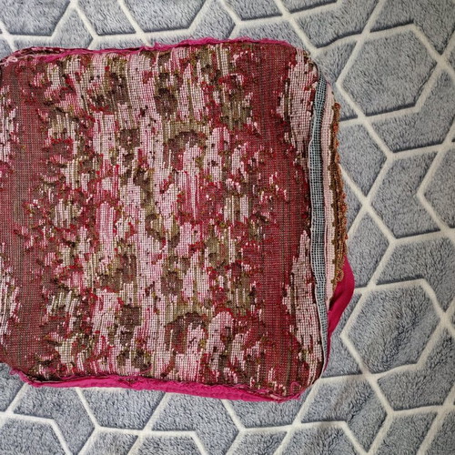 Antique pillow used, tapestry 30x30cm with satin back and gold wire