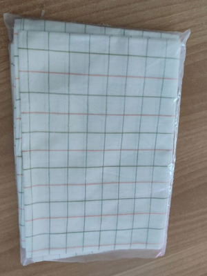 Checkered food tablecloth 2.12x1.52 m, white with green and salmon lines