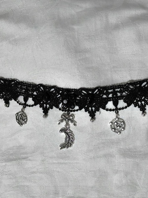 Romantic Gothic Moon Choker like new, black and silver lace
