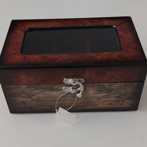 Wooden Jewelry Box with Glass and Bordo Lining new