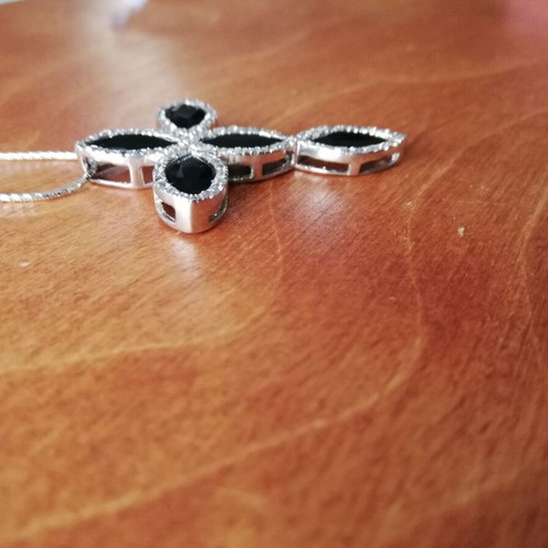 Silver cross 925 like new with white and black zircon