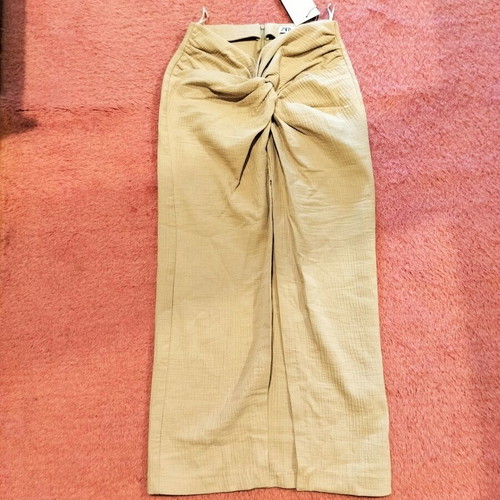 Zara midi skirt new, beige, cotton with slit and knot