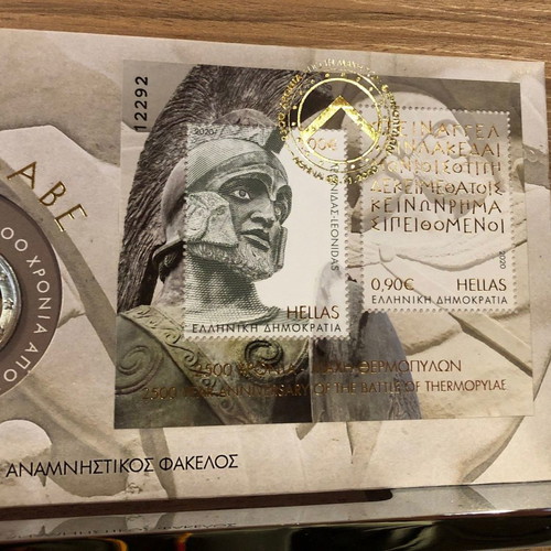 Commemorative folder with 2€ coin and stamps 2500 years Battle of Thermopylae 2020 new