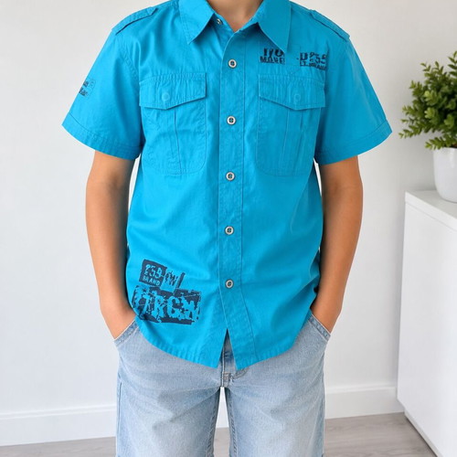Oldport Boys' Short Sleeve Shirt 140 cm 10 Years Like New, Turquoise