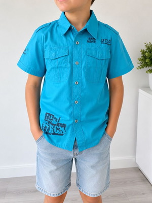 Oldport Boys' Short Sleeve Shirt 140 cm 10 Years Like New, Turquoise
