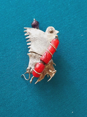 Handmade silver pin 925 with coral new