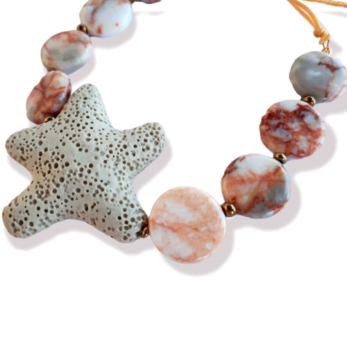 Jewelry set with lava, coral, jasper, and shells new