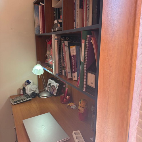 Desk with bookshelf and chair used, ideal for students or pupils