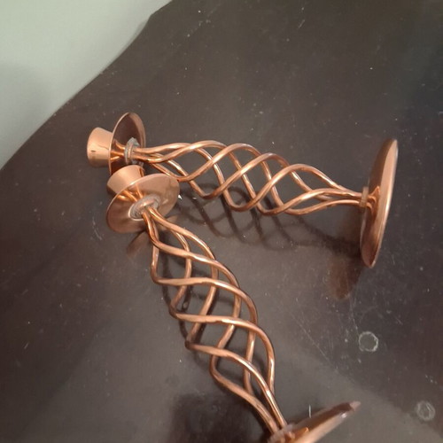 Copper candlesticks used, set of 2, 18 cm height, Royal Sable