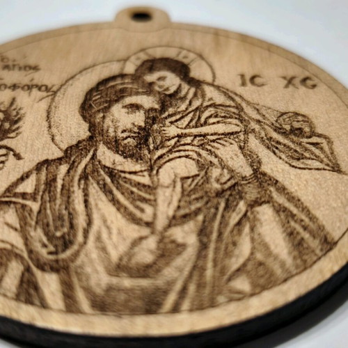 Saint Christopher Car Amulet Handmade Wooden Pendant New