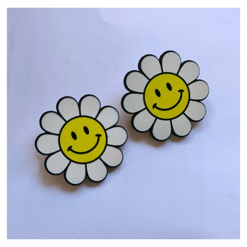Daisies earrings new, handmade wooden stud