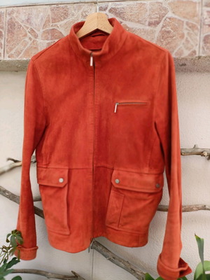Max Mara suede leather jacket used, orange, size M-L