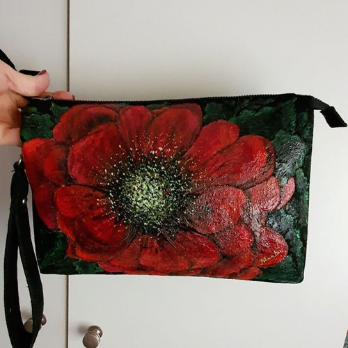 Crossbody bag made of genuine leather with hand-painted flower new