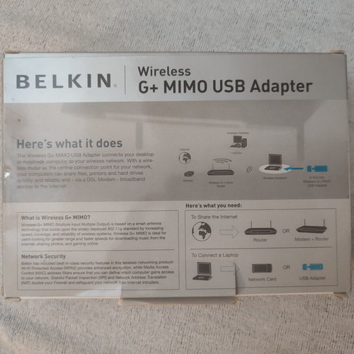 Belkin Wireless G+ MIMO USB Adapter used, complete set with box