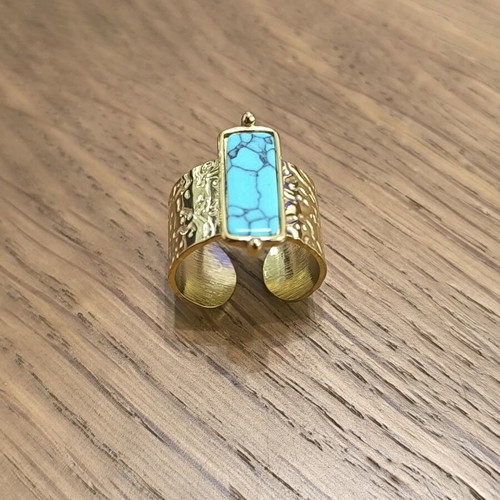 Women's adjustable gold-colored ring with turquoise stone, new