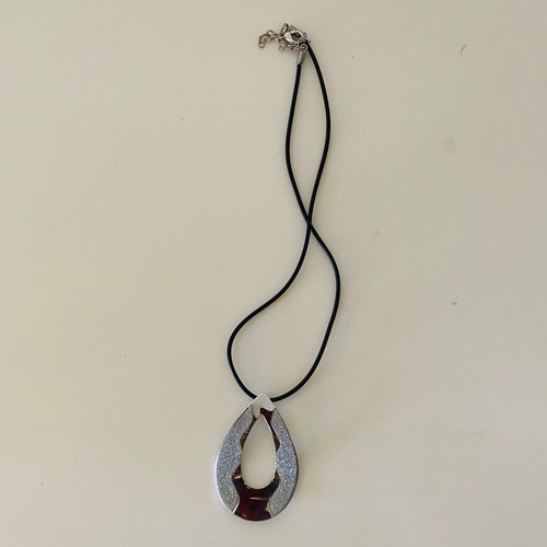 Teardrop necklace in silver tone with rhinestones and black cord new