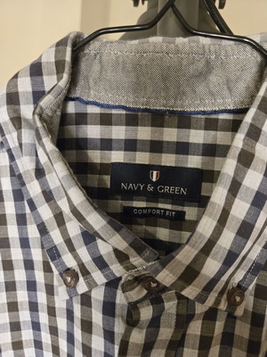 Navy & Green comfort fit shirt large, like new, blue-gray check