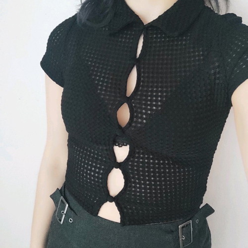 Black Crochet Sheer Button Up Top H&M Divided like new, size XS
