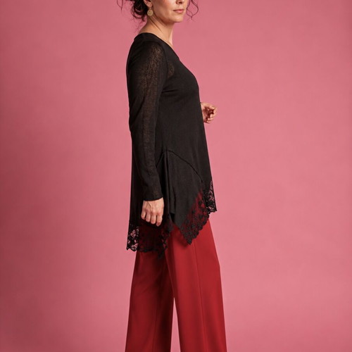 Spiga black wool blouse with lace detail, like new, size L-XL