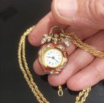 Gold-plated pendant necklace with small watch, Art Deco style
