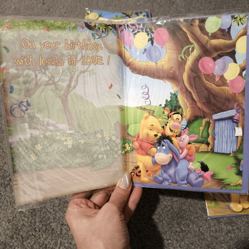 Birthday cards new, 4 greeting cards with Winnie the Pooh designs