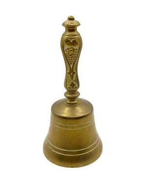 Antique Brass School Bell with Grape Leaf Handle 1920s Like New