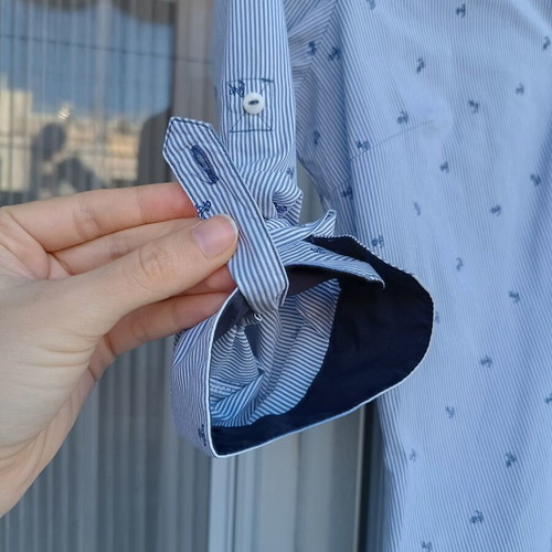 Zara blue striped shirt with micro print anchors, like new, size M