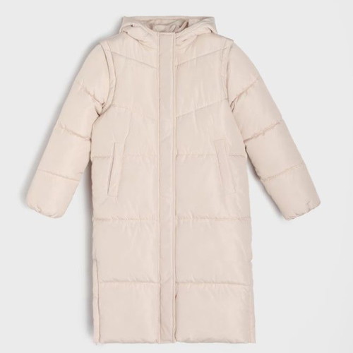 Sinsay girls' beige quilted coat with detachable sleeves, size 164 cm