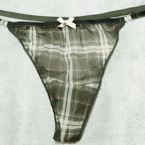 Zara plaid string panties 2-pack, green olive and dark blue, M/L