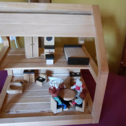 Wooden dollhouse early childhood Plan Toys with furniture and family