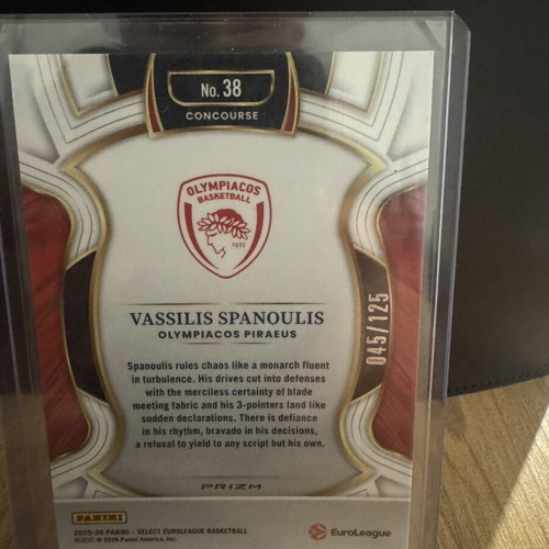 Panini Select Euroleague 2025-26 Vasilis Spanoulis numbered card 125