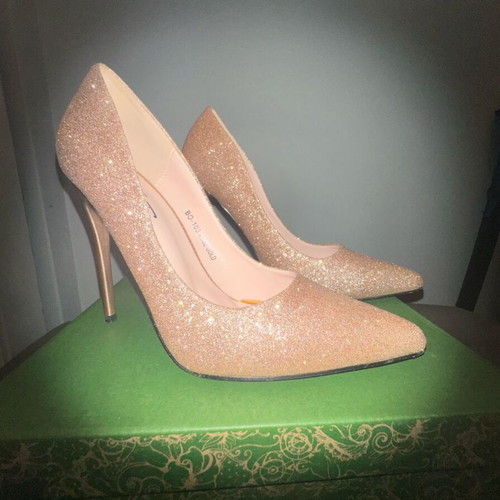 Glitter high heel pumps rose gold champagne used, size 37
