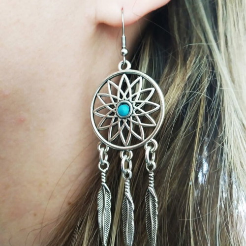 Boho dreamcatcher earrings new with metal details and steel hook