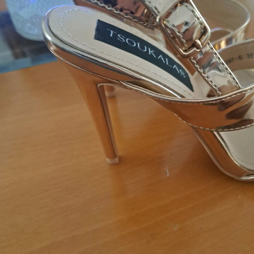Tsoukalas Shoes gold sandals like new, size 36