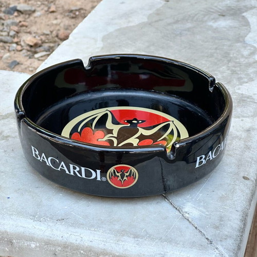 Bacardi porcelain ashtray vintage collectible used with bat logo