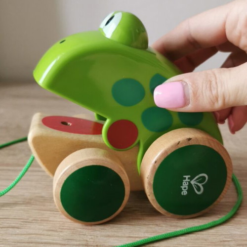 Hape Walk-A-Long Frog Wooden Pull Toy like new