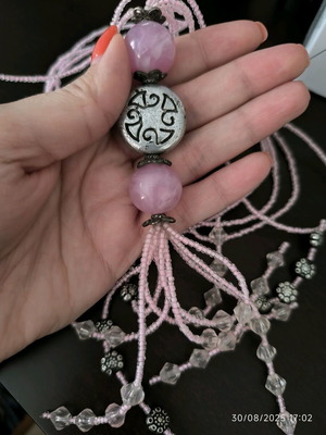 Vintage handmade necklace with pink beads like new