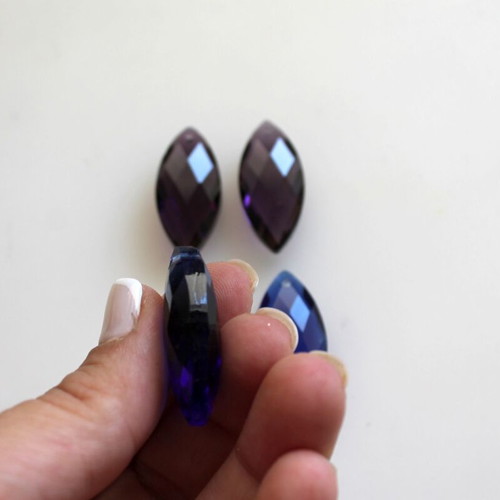 Set of 4 glass elements for jewelry making, 2 blue and 2 purple