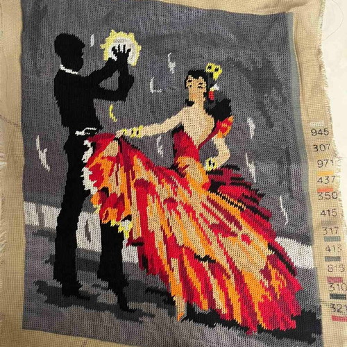 Handmade framed textile art like new, flamenco dance 0.47x0.38m